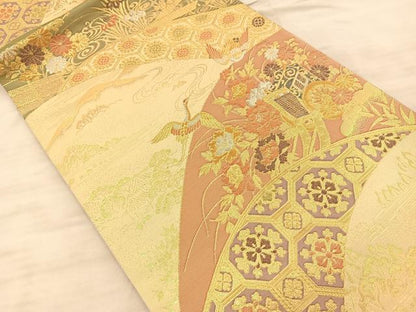平和屋着物◎六通柄袋帯 飛鶴御所車花文 金銀糸 正絹 逸品 BAAQ4323du