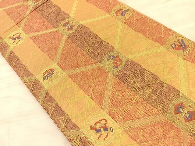 平和屋着物◎六通柄袋帯 ベール織 彩金銀箔 宝尽くし花丸文 金糸 正絹 逸品 BAAQ4331du