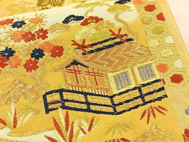 平和屋着物◎六通柄袋帯 唐織 風景文 金糸 正絹 逸品 BAAQ4337du