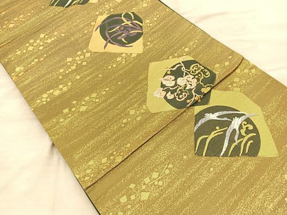 平和屋着物◎六通柄袋帯 唐織 花鳥丸文 金糸 正絹 逸品 BAAQ4338du