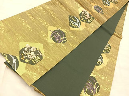 平和屋着物◎六通柄袋帯 唐織 花鳥丸文 金糸 正絹 逸品 BAAQ4338du