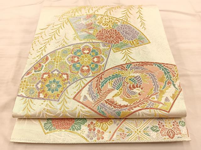 平和屋着物◎六通柄袋帯 唐織 鳳凰地紙花蝶文 金銀糸 正絹 逸品 BAAQ4341du