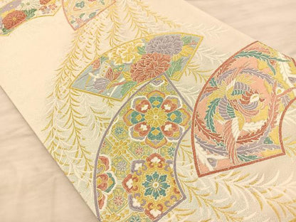 平和屋着物◎六通柄袋帯 唐織 鳳凰地紙花蝶文 金銀糸 正絹 逸品 BAAQ4341du