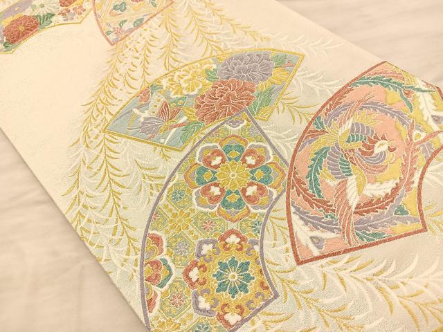 平和屋着物◎六通柄袋帯 唐織 鳳凰地紙花蝶文 金銀糸 正絹 逸品 BAAQ4341du
