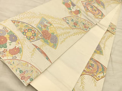 平和屋着物◎六通柄袋帯 唐織 鳳凰地紙花蝶文 金銀糸 正絹 逸品 BAAQ4341du