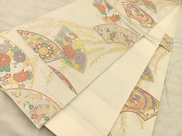 平和屋着物◎六通柄袋帯 唐織 鳳凰地紙花蝶文 金銀糸 正絹 逸品 BAAQ4341du