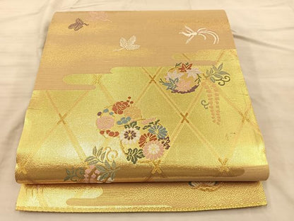 平和屋着物◎六通柄袋帯 唐織 鳳凰花丸文 金糸 正絹 逸品 BAAQ4342du