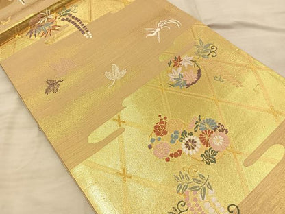 平和屋着物◎六通柄袋帯 唐織 鳳凰花丸文 金糸 正絹 逸品 BAAQ4342du
