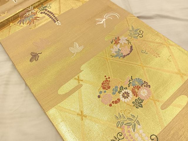 平和屋着物◎六通柄袋帯 唐織 鳳凰花丸文 金糸 正絹 逸品 BAAQ4342du