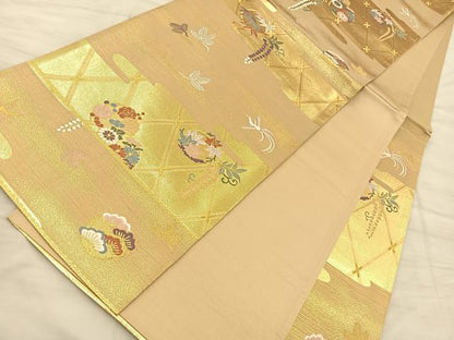 平和屋着物◎六通柄袋帯 唐織 鳳凰花丸文 金糸 正絹 逸品 BAAQ4342du