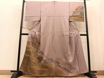 平和屋着物■訪問着　刺繍　杢目絞り　重ね山格子花文　暈し染め　金彩　正絹　逸品　BAAQ5178gt
