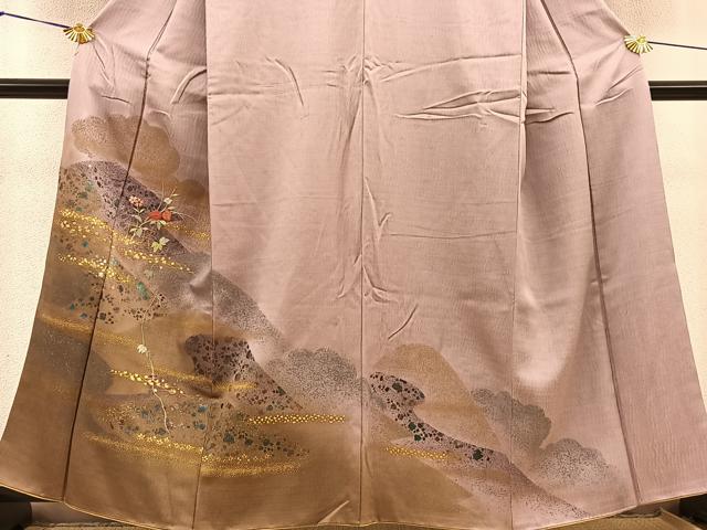 平和屋着物■訪問着　刺繍　杢目絞り　重ね山格子花文　暈し染め　金彩　正絹　逸品　BAAQ5178gt
