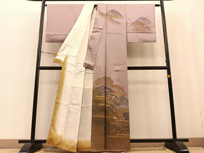 平和屋着物■訪問着　刺繍　杢目絞り　重ね山格子花文　暈し染め　金彩　正絹　逸品　BAAQ5178gt