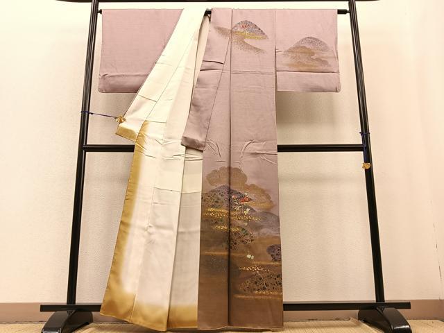 平和屋着物■訪問着　刺繍　杢目絞り　重ね山格子花文　暈し染め　金彩　正絹　逸品　BAAQ5178gt