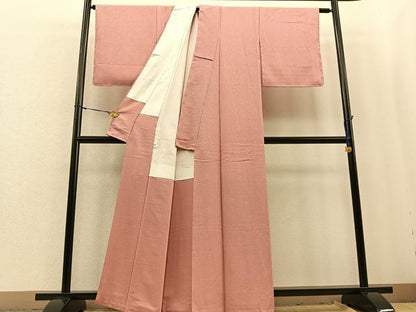 平和屋着物■上質な色無地　紋意匠　紅梅色　正絹　逸品　BAAQ5240gt