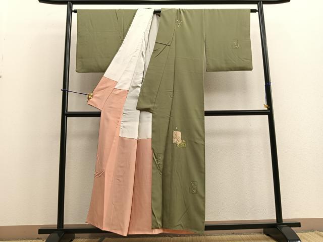平和屋着物■訪問着　刺繍　色紙花文　金糸　正絹　逸品　BAAQ5761yc
