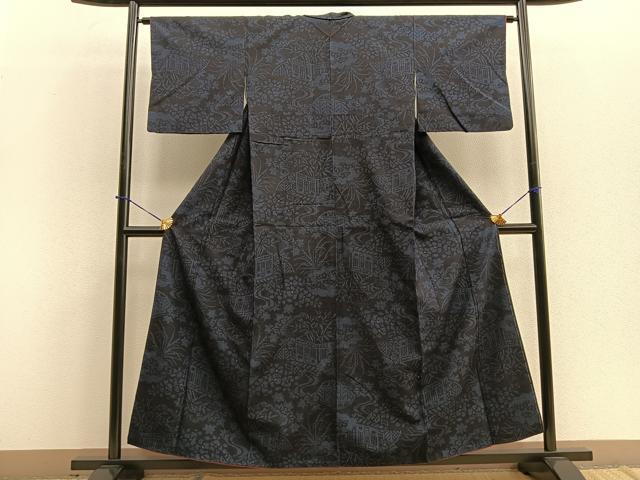平和屋着物■上質な紬　風景文　正絹　逸品　BAAQ5766yc