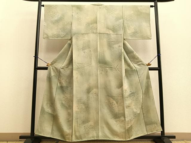 平和屋着物■上質な小紋　地紋起こし　切嵌花絵皿文　暈し染め　正絹　逸品　BAAQ5778yc