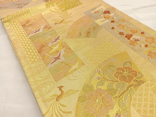 平和屋着物◎佐賀錦 六通柄袋帯 短冊地紙花鳥文 金糸 正絹 逸品 BAAQ5804ea