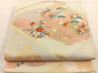 平和屋着物◎六通柄袋帯 唐織 明綴刺繍調文 金糸 正絹 逸品 BAAQ5821ea
