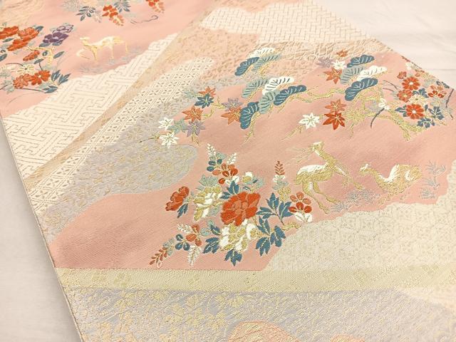 平和屋着物◎六通柄袋帯 唐織 明綴刺繍調文 金糸 正絹 逸品 BAAQ5821ea