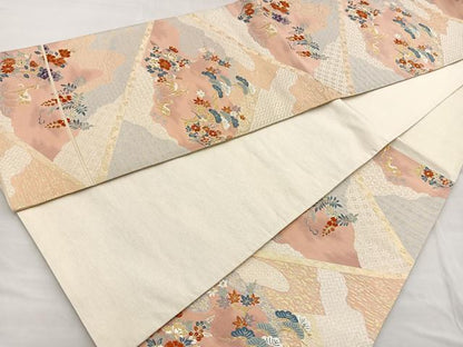 平和屋着物◎六通柄袋帯 唐織 明綴刺繍調文 金糸 正絹 逸品 BAAQ5821ea