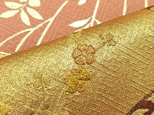 平和屋着物◎太鼓柄袋帯 駒刺繍 雪輪地紙花文 金銀彩 正絹 逸品 BAAQ5882ea