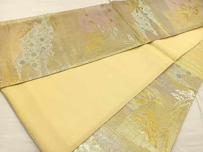 平和屋着物◎六通柄袋帯　遠山流水花唐草文　金銀糸　正絹　逸品　BAAQ5883ea