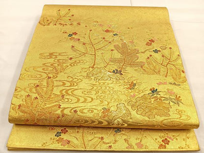 平和屋着物◎六通柄袋帯 唐織 若松葉流水文 金糸 引箔 正絹 逸品 BAAQ5898ea