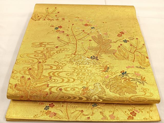 平和屋着物◎六通柄袋帯 唐織 若松葉流水文 金糸 引箔 正絹 逸品 BAAQ5898ea