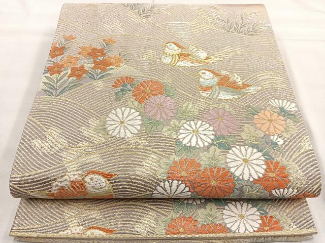 平和屋着物◎六通柄袋帯 唐織 流水鴛鴦花文 金糸 正絹 逸品 BAAQ5923ea