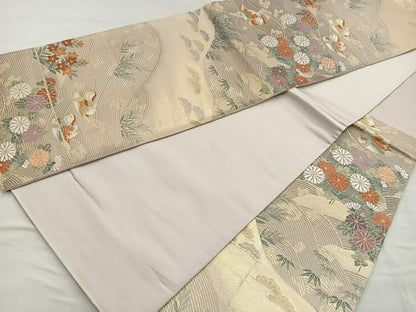 平和屋着物◎六通柄袋帯 唐織 流水鴛鴦花文 金糸 正絹 逸品 BAAQ5923ea