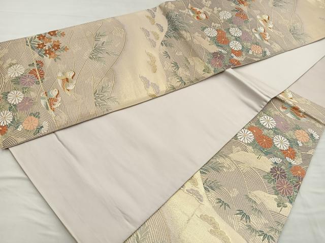 平和屋着物◎六通柄袋帯 唐織 流水鴛鴦花文 金糸 正絹 逸品 BAAQ5923ea
