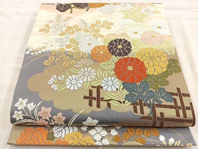平和屋着物◎六通柄袋帯 唐錦 錦秋能華文 金糸 正絹 逸品 BAAQ5931ea