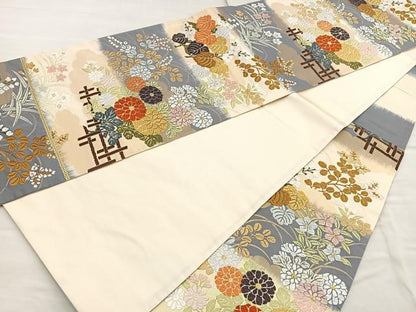 平和屋着物◎六通柄袋帯 唐錦 錦秋能華文 金糸 正絹 逸品 BAAQ5931ea