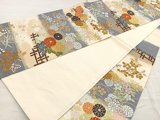 平和屋着物◎六通柄袋帯 唐錦 錦秋能華文 金糸 正絹 逸品 BAAQ5931ea