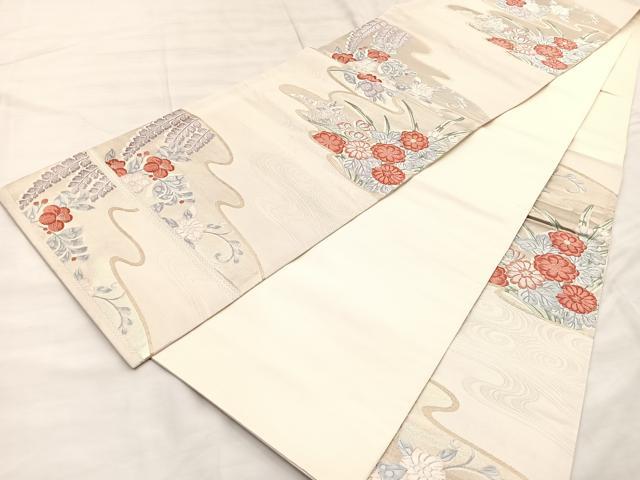 平和屋着物◎六通柄袋帯　唐織　流水花文　金銀糸　正絹　逸品　BAAQ6213if