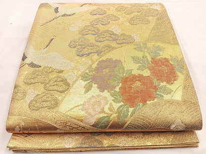 平和屋着物◎光悦佐賀錦 六通柄袋帯 飛鶴地紙花文 金糸 正絹 逸品 BAAQ6245if