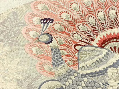 平和屋着物◎六通柄袋帯 唐織 孔雀花丸文 銀糸 正絹 逸品 BAAQ6286if
