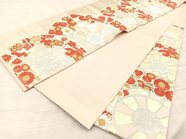 平和屋着物◎六通柄袋帯 唐織 源氏車花文 金銀糸 正絹 逸品 BAAQ6287if
