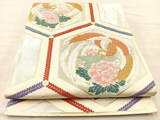 平和屋着物◎六通柄袋帯 唐織 鳳凰亀甲花文 金銀糸 正絹 逸品 BAAQ6304if