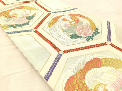 平和屋着物◎六通柄袋帯 唐織 鳳凰亀甲花文 金銀糸 正絹 逸品 BAAQ6304if