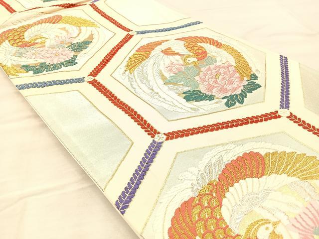 平和屋着物◎六通柄袋帯 唐織 鳳凰亀甲花文 金銀糸 正絹 逸品 BAAQ6304if