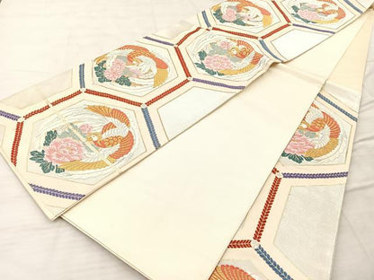 平和屋着物◎六通柄袋帯 唐織 鳳凰亀甲花文 金銀糸 正絹 逸品 BAAQ6304if