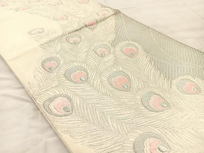 平和屋着物◎六通柄袋帯　唐織　孔雀羽　銀糸　正絹　逸品　BAAQ6307if