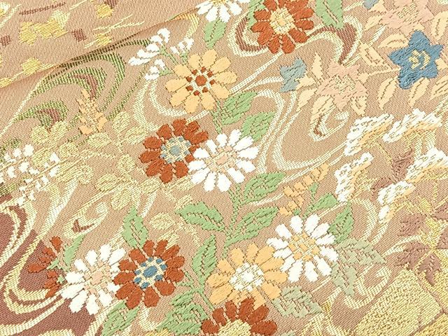 平和屋着物◎六通柄袋帯　唐織　流水花文　金糸　正絹　逸品　BAAQ6345if