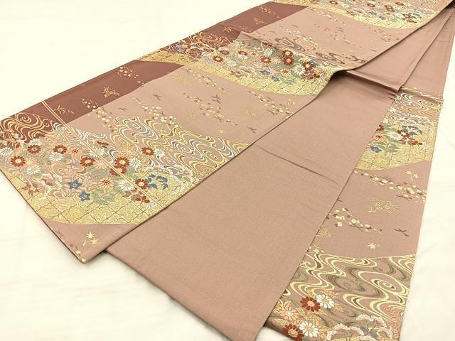 平和屋着物◎六通柄袋帯　唐織　流水花文　金糸　正絹　逸品　BAAQ6345if