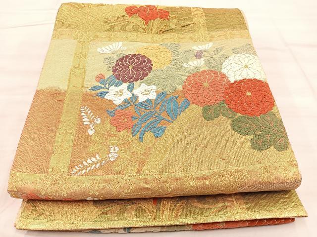 平和屋着物◎佐賀錦 六通柄袋帯 唐織 違い棚花文 金糸 正絹 逸品 BAAQ6349if