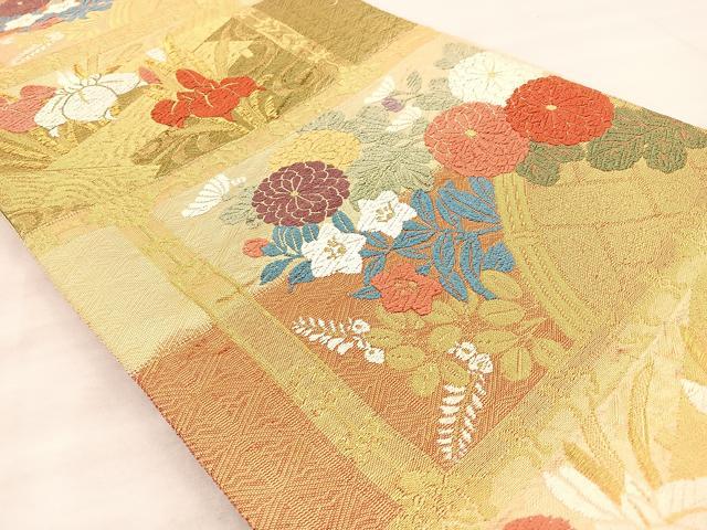 平和屋着物◎佐賀錦 六通柄袋帯 唐織 違い棚花文 金糸 正絹 逸品 BAAQ6349if
