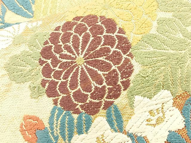平和屋着物◎佐賀錦 六通柄袋帯 唐織 違い棚花文 金糸 正絹 逸品 BAAQ6349if